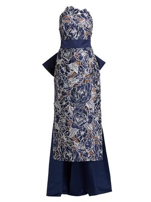 Women's Floral Strapless Bow Gown - Navy - Size 4