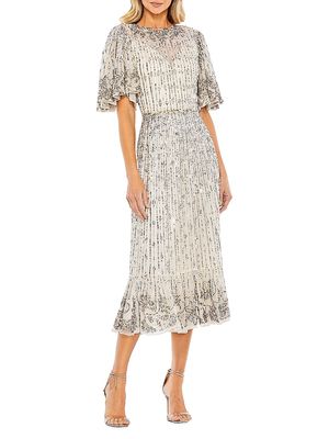 Women's Flounce Sleeve Midi-Dress - Silver - Size 8