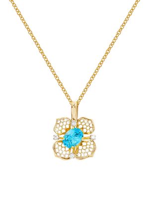 Women's Flower 18K Gold, Diamond & Blue Topaz Pendant Necklace - Yellow Gold - Yellow Gold