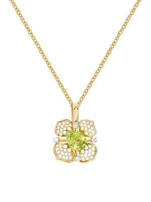 Women's Flower 18K Gold, Diamond & Peridot Pendant Necklace - Yellow Gold - Yellow Gold