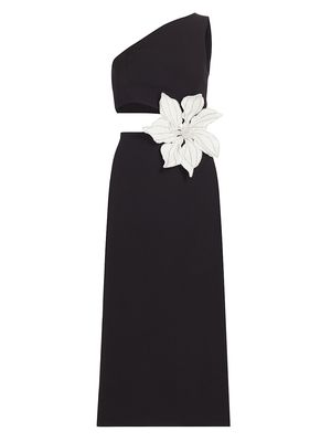 Women's Flower Appliqué & Cut-Out Midi-Dress - Black - Size 0