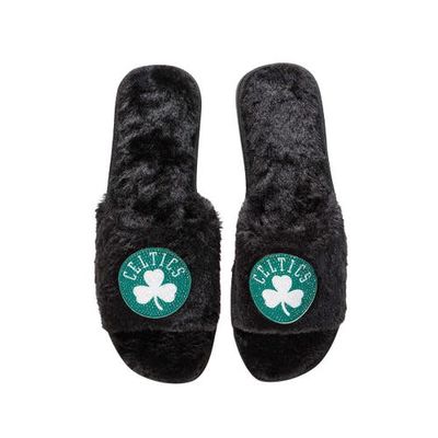 Women's FOCO Black Boston Celtics Rhinestone Fuzzy Slippers