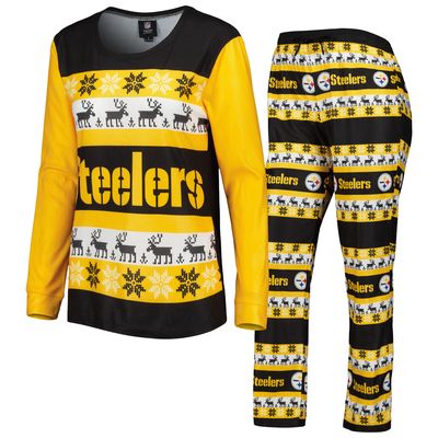 Women's FOCO Black Pittsburgh Steelers Holiday Ugly Pajama Set