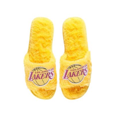 Women's FOCO Gold Los Angeles Lakers Rhinestone Fuzzy Slippers in Yellow