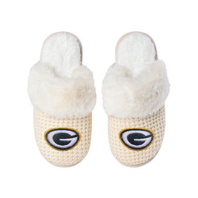Women's FOCO Green Bay Packers Open Back Slippers in Cream