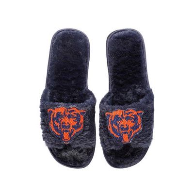 Women's FOCO Navy Chicago Bears Rhinestone Fuzzy Slippers