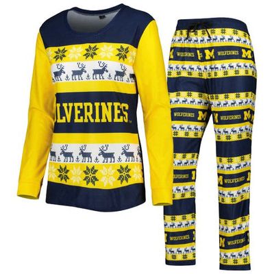 Women's FOCO Navy Michigan Wolverines Ugly Long Sleeve T-Shirt & Pajama Pants Sleep Set