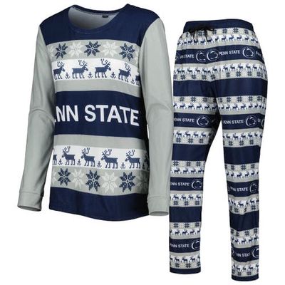 Women's FOCO Navy Penn State Nittany Lions Ugly Long Sleeve T-Shirt & Pajama Pants Sleep Set