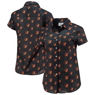 Women's FOCO Orange Baltimore Orioles Floral Button Up Shirt in Black