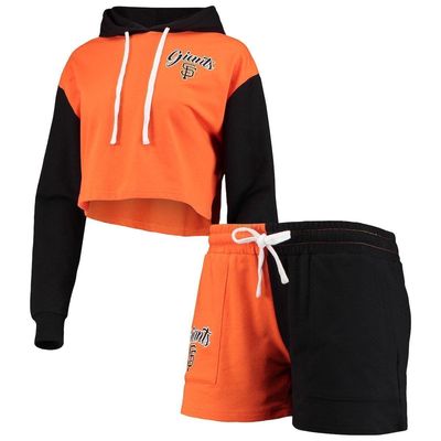Women's FOCO Orange/Black San Francisco Giants Color-Block Pullover Hoodie & Shorts Lounge Set