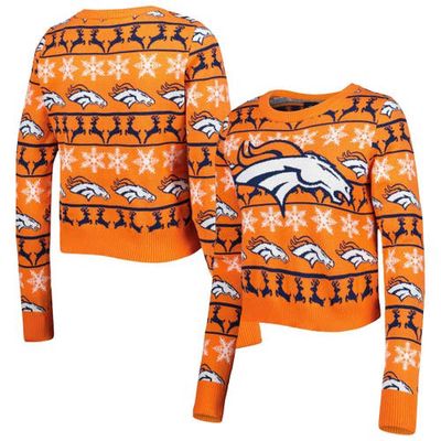 Women's FOCO Orange Denver Broncos Ugly Holiday Cropped Sweater