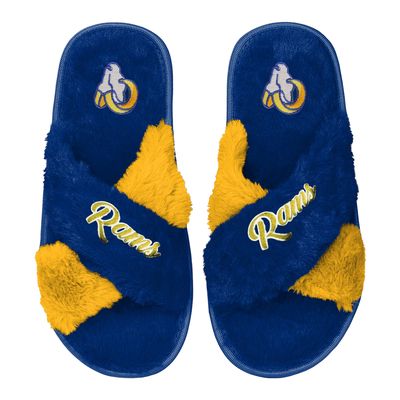 Women's FOCO Royal Los Angeles Rams Two-Tone Crossover Faux Fur Slide Slippers