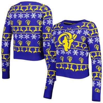 Women's FOCO Royal Los Angeles Rams Ugly Holiday Cropped Sweater
