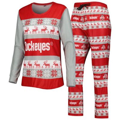 Women's FOCO Scarlet Ohio State Buckeyes Ugly Long Sleeve T-Shirt & Pajama Pants Sleep Set