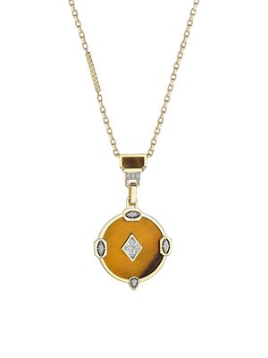 Women's Focus 14K Yellow Gold, Tiger's Eye & 0.20 TCW Diamond Pendant Necklace - Gold - Gold