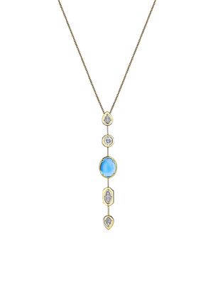 Women's Focus Two-Tone 14K Gold, Blue Topaz & 0.2 TCW Diamond Linear Pendant Necklace - Gold - Gold
