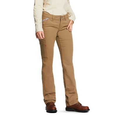 Women's FR Stretch DuraLight Canvas Stackable Straight Leg Pant in Field Khaki Cotton, Size: 25 Short by Ariat