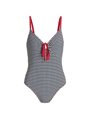 Women's Frances Tie-Front One-Piece Swimsuit - Black White - Size 12 - Black White - Size 12