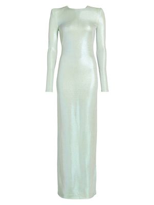 Women's Frieze Sequined Jersey Long-Sleeve Column Gown - Iridescent - Size 8