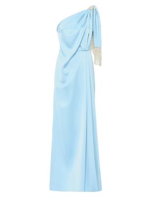 Women's Fringe Draped Satin Column Gown - Blue - Size 10