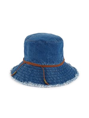 Women's Fringed Denim Bucket Hat - Denim