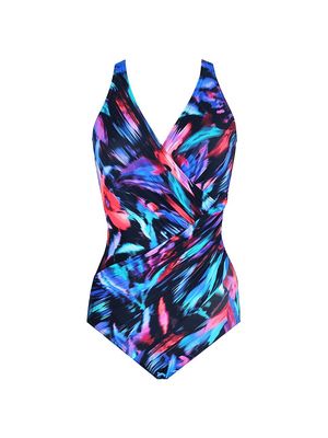 Women's Fuego Flora Oceanus One-Piece Swimsuit - Black Multi - Size 10 - Black Multi - Size 10