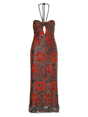 Women's Full Moon Hues Halter Midi-Dress - Tie Dye Orange Silver - Size 10