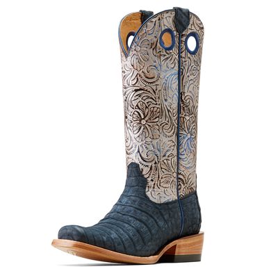 Women's Futurity Boon Western Boots in Navy Sueded Caiman Belly, Size: 5.5 B / Medium by Ariat