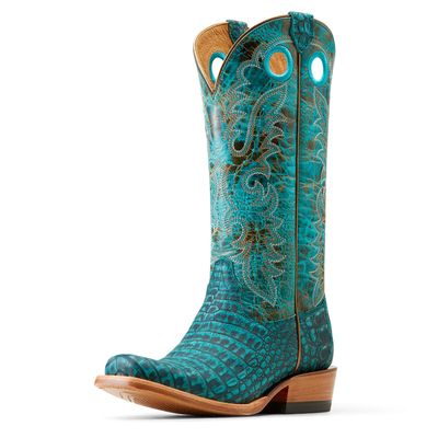 Women's Futurity Boon Western Boots in Turquoise Sueded Caiman Belly, Size: 5.5 B / Medium by Ariat