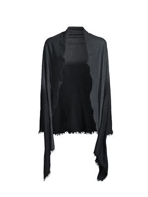 Women's Fuzzy Feutre Colorblocked Cashmere Shawl - India Ink