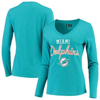 Women's G-III 4Her by Carl Banks Aqua Miami Dolphins Post Season Long Sleeve V-Neck T-Shirt