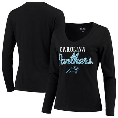 Women's G-III 4Her by Carl Banks Black Carolina Panthers Post Season Long Sleeve V-Neck T-Shirt