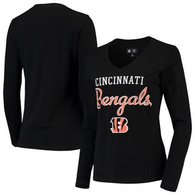 Women's G-III 4Her by Carl Banks Black Cincinnati Bengals Post Season Long Sleeve V-Neck T-Shirt