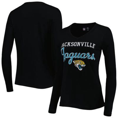 Women's G-III 4Her by Carl Banks Black Jacksonville Jaguars Post Season Long Sleeve V-Neck T-Shirt