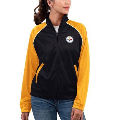 Women's G-III 4Her by Carl Banks Black Pittsburgh Steelers Showup Fashion Dolman Full-Zip Track Jacket