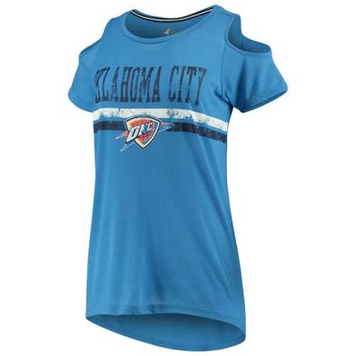 Women's G-III 4Her by Carl Banks Blue Oklahoma City Thunder Nothing but Net Cold Shoulder Scoop Neck T-Shirt