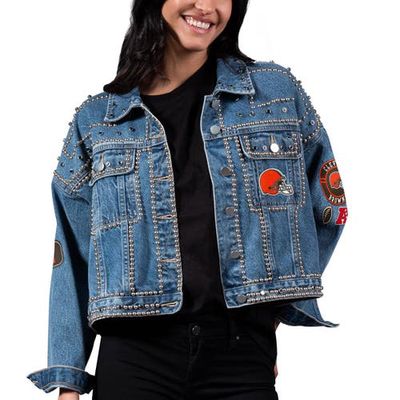 Women's G-III 4Her by Carl Banks Cleveland Browns First Finish Medium Denim Full-Button Jacket in Blue