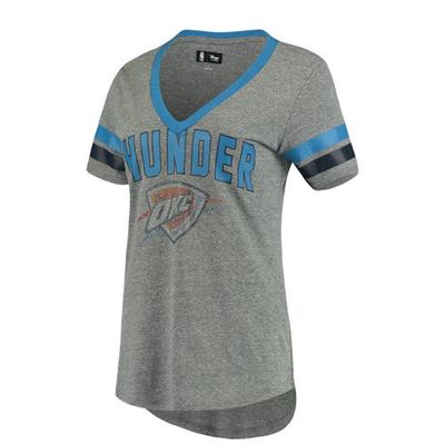 Women's G-III 4Her by Carl Banks Gray/Blue Oklahoma City Thunder Walk Off Crystal Applique Logo V-Neck Tri-Blend T-Shirt