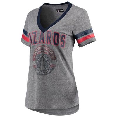 Women's G-III 4Her by Carl Banks Gray/Red Washington Wizards Walk Off Crystal Applique Logo V-Neck T-Shirt
