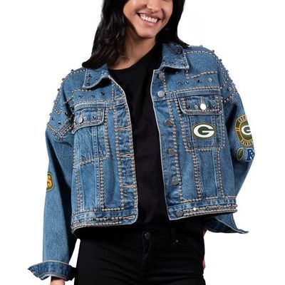 Women's G-III 4Her by Carl Banks Green Bay Packers First Finish Medium Denim Full-Button Jacket in Blue