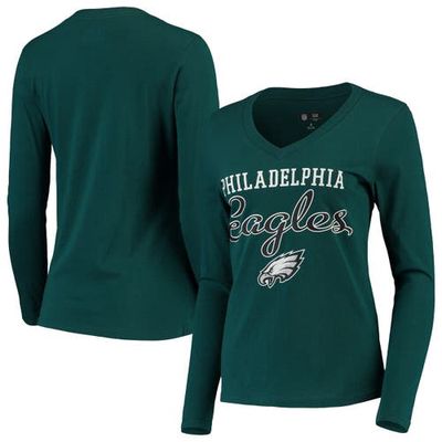 Women's G-III 4Her by Carl Banks Green Philadelphia Eagles Post Season Long Sleeve V-Neck T-Shirt
