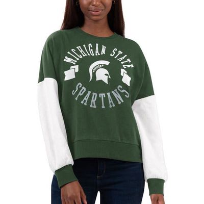 Women's G-III 4Her by Carl Banks Green/White Michigan State Spartans Team Pride Colorblock Pullover Sweatshirt
