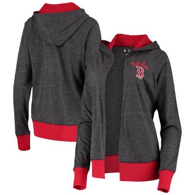 Women's G-III 4Her by Carl Banks Heathered Charcoal Boston Red Sox Chalk Talk Tri-Blend Hoodie Cardigan in Heather Charcoal