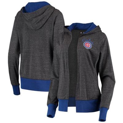 Women's G-III 4Her by Carl Banks Heathered Charcoal Chicago Cubs Chalk Talk Tri-Blend Hoodie Cardigan in Heather Charcoal
