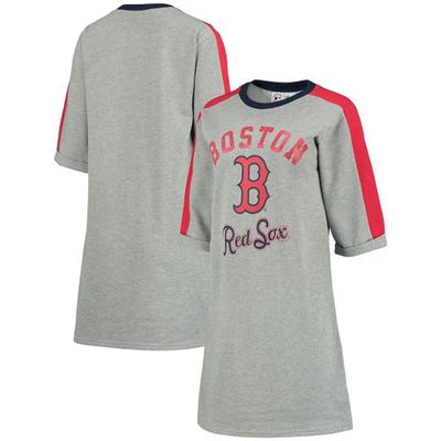 Women's G-III 4Her by Carl Banks Heathered Gray Boston Red Sox Turnover 3/4-Sleeve Tee Dress in Heather Gray