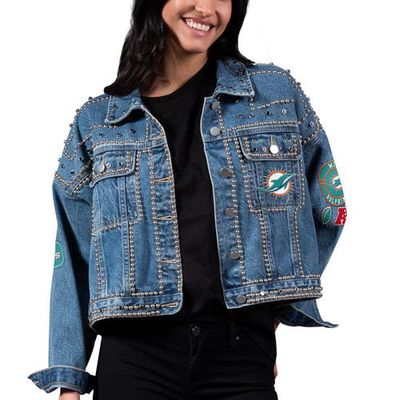 Women's G-III 4Her by Carl Banks Miami Dolphins First Finish Medium Denim Full-Button Jacket in Blue