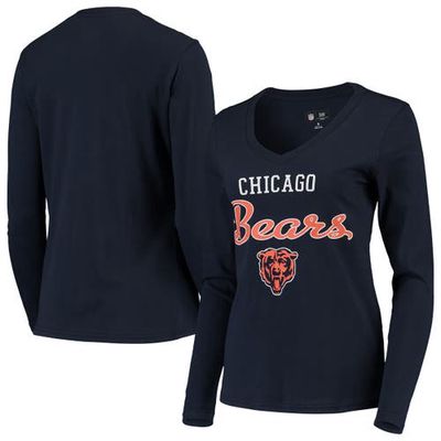 Women's G-III 4Her by Carl Banks Navy Chicago Bears Post Season Long Sleeve V-Neck T-Shirt