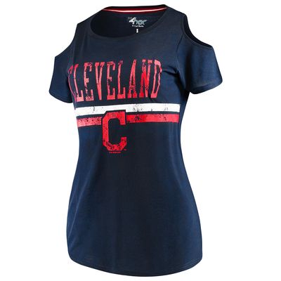 Women's G-III 4Her by Carl Banks Navy Cleveland Indians Clear The Bases Cold Shoulder Scoopneck T-shirt