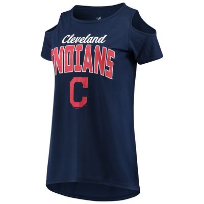 Women's G-III 4Her by Carl Banks Navy Cleveland Indians Clear the Bases Cold Shoulder T-Shirt