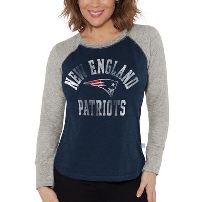 Women's G-III 4Her by Carl Banks Navy/Heather Gray New England Patriots Waffle Knit Raglan Long Sleeve T-Shirt
